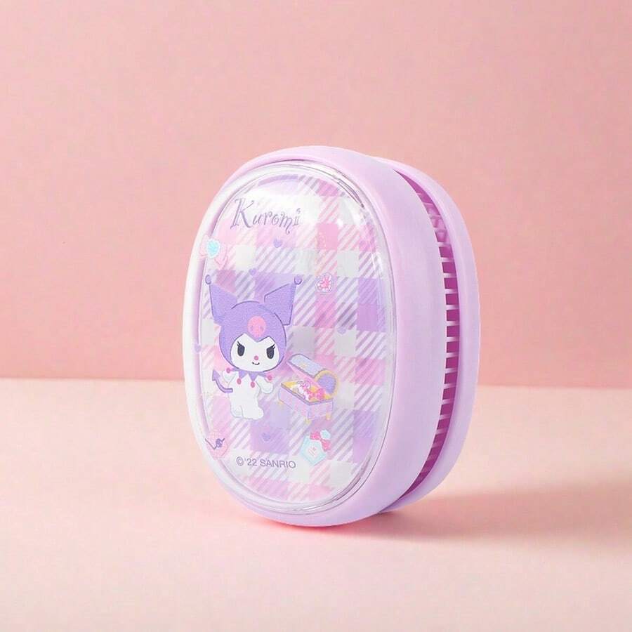 Bàn chải tóc cầm tay Kuromi "Không rối" với đầu lông tròn + miếng đệm đàn hồi, chải tóc mượt mà, giảm thiểu hư tổn cho tóc (1 cái) - Màu tím - Xem 1