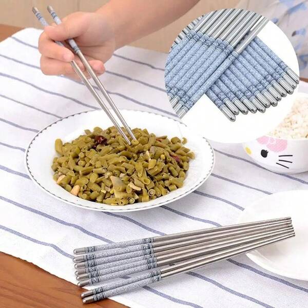 Hashi Inox Coreano Japonês Sushi Estampado Reutilizável Higiênico Metal Oriental Chines Talher