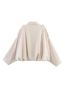 Áo khoác bomber nữ thời trang, thanh lịch, màu trơn, cổ bẻ, cài nút phía trước, phù hợp mặc hàng ngày/áo khoác cơ bản nhẹ, có túi và khóa kéo cho mùa xuân/hè, tiệc biển, đám cưới, lễ tốt nghiệp/trang trọng, thanh lịch/áo khoác màu trắng trơn/áo khoác cơ bản nhẹ, thanh lịch, có túi và khóa kéo cho mùa hè/đa năng cho mùa xuân/hè/đông/trang phục tốt nghiệp/thường ngày, trang trọng, cơ bản hàng ngày/có túi và khóa kéo, nhẹ - Màu be - Xem 3