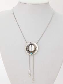 1pc Western Cowboy Style Turquoise Adjustable Snake Chain Necklace With Bull Head Pendant, Unisex - Necklace - View 13