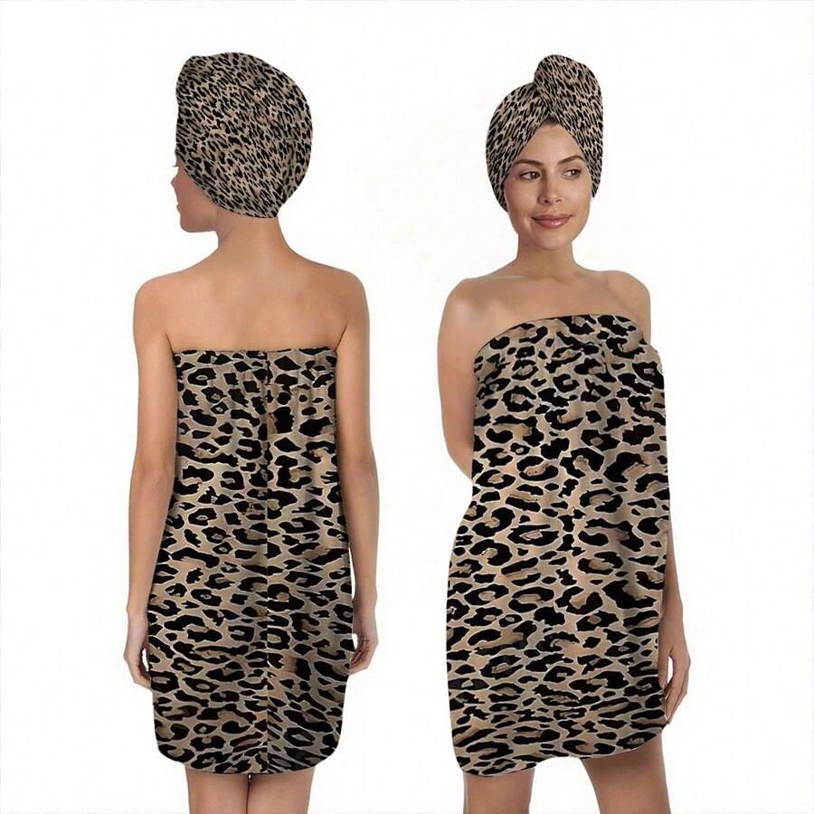 2 件柔软豹纹浴巾 - 速干毛巾，可机洗，现代风格，黑白猫咪和粉色心形图案，非常适合家庭浴室装饰，浴巾 | 超柔软面料，万圣节礼物，节日礼物，浴巾，送给自己、朋友和家人的礼物 - 彩色 - 查看 1