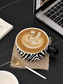 1 件手工陶瓷豹纹咖啡杯，创意设计适合咖啡、下午茶、汤、休闲时光、抹茶和冷饮 - 彩色 - 查看 2
