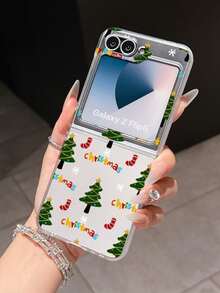 1pc Fashionable And Simple Frosted PC Material Christmas Tree Socks And Other Elements Folding Phone Case, Can Protect And Prevent Falling: SamsungGalaxy Zflip 3/Zflip 4/Zflip 5/Zflip 6/Zflip 7/OPPO Find N3 Flip/ Razr 50 Ultra/ Razr 60 Ultra/ Razr 60/ Razr 50/XiaomiMIX Flip/Galaxy Z Flip7 FE
