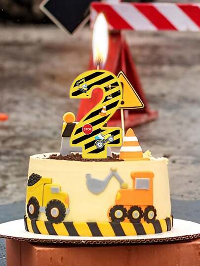 Yellow & Black Striped Excavator Construction Site Themed Digits 0-9 Birthday Anniversary Celebration Party Cake Decorative Candles