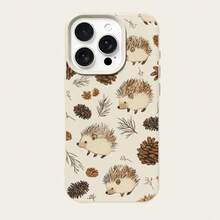 1pc TPU Material Cute Hedgehog & Pine Cone Branch Pattern Phone Case Compatible With Iphone/ Phones - White - View 5