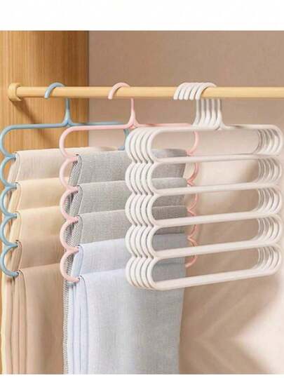 3pcs Home 5-Tier Plastic Coat Hanger, Suitable For Sorting And Storing Long Items Of Clothing Such As Trousers, Scarves And Ties; Home Decor Clothing Trousers Organizer Organizer, Home Storage,