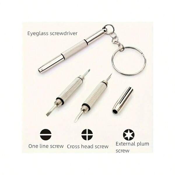 Stainless Steel Screwdriver Repair Tool Set, Mini Portable Keychain Design - Suitable For Glasses, Watches, Mobile Phones And Jewelry Maintenance - Flat Head + Cross + Hexagonal Batch Head