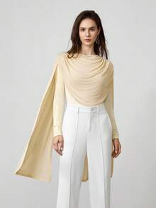 Women's Fashionable Long Sleeve Turtleneck Bodysuit With Ruffle Shoulder Detail, Made Of Stretchy Fabric