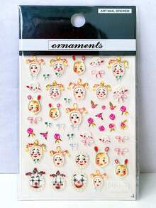 浮雕油画风格小丑可爱美甲贴纸 5D 卡通复古美甲贴花 油画小羊丝带蝴蝶结玫瑰 DIY 美甲装饰浮雕美甲用品 女士/女孩沙龙美甲 - 彩色 - 查看 7