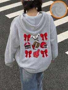Tween Girl Graphic Print Thermal Lined Hoodie Sweatshirt, Warm & Comfortable For Autumn/Winter - Light Grey - View 7
