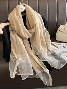 1pc Bohemian Style Elegant Floral Embroidered Silk Scarf, Casual Business Shawl, Suitable For Daily Wear