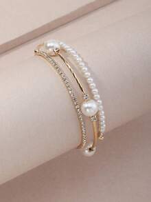 1pc Exquisite Pearl & Decor Bangle Bracelet, Fashionable Bracelet Jewelry Girls - 彩色 - 查看 2