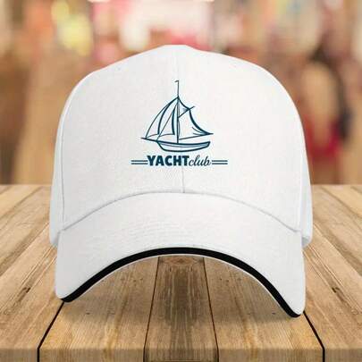 1 pieza Gorra de béisbol con temática de club náutico unisex - Ligera y transpirable de poliéster, cierre ajustable de hebilla, estampado geométrico para actividades al aire libre, pesca, senderismo, ciclismo, gorra de senderismo, sombrero de pesca, sombrero con motivo náutico, tela de estiramiento medio
