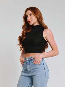 Kit With 3 Cropped High Neck Ribbed Women's Blogger Blouses - Đen/trắng/nâu - Xem 8