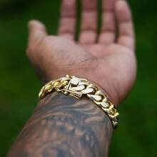 1pc Men's 18K Gold Plated Plated Cuban Link Chain Bracelet  8-22mm Men'S Cuban Chain  Classic Hip-Hop Accessory 316L  Stainless Steel Unisex Gift Music 2025 Autumn And Winter Fashion Bracelet Auspicious New Year Gifts - 14mm/0,55 inch - Xem 6