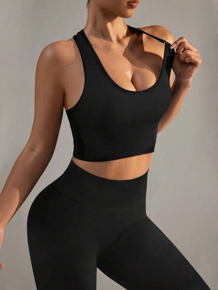 Yefecy 瑜伽健身套装，女士高支撑运动胸罩，修身健身紧身裤，柔软舒适，日常，户外，运动，健身服女士套装 - 黑色 - 查看 5