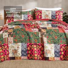 2/3pcs Quilt Set (1*Bedspread + 1/2*Pillowcase Without Filler) Floral Bedspread Coverlet Plaid Patchwork Quilt Bedding Lightweight Bedspread Reversible Home Quilts Floral Bed Cover Set - Red - View 14