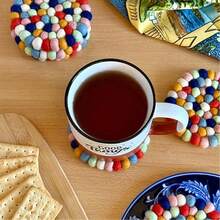 1 Pc Round Felt Ball Coasters Wool Absorbent Handmade Rainbow Colorful Felt Coaster For Drinks Office Home Bar Decor Christmas Decor Home Decor Christmas Decorations Room Decor