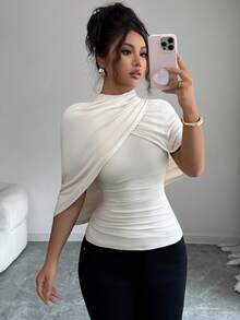 Top élégant et sexy pour femme, coupe slim, manches cape, couleur unie, pour l'automne