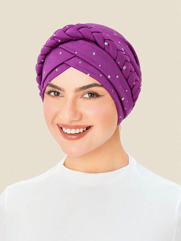 Women GlitterTurban Twisted Beaded Braid Chemical Cancer Headscarf Cap Hair Covered Wrap Hat