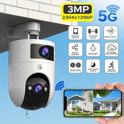 5G Dual-Band 3MP Security Camera | 360° PTZ, Color Night Vision, Indoor/Outdoor Use, 2-Way Audio, Motion Tracking