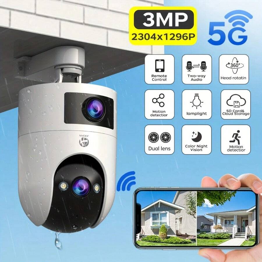 5G Dual-Band 3MP Security Camera | 360° PTZ, Color Night Vision, Indoor/Outdoor Use, 2-Way Audio, Motion Tracking