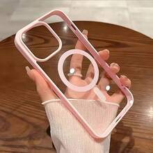 غطاء حالة شفاف فاخر متوافق مع آيفون 16 15 14 13 12 11 برو XS XR ماكس ميني بلس، حالة شحن لاسلكي مغناطيسي - وردي - مشاهدة 2