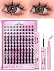 120Pcs, D Curl, Manga Individual Lash Clusters 8-16mm, Manga Natural Look&Extra Thick Reusable Individual Eyelash Extension Kit With Bond&Seal Tweezers Reusable Individual Segmented False Eyelashes Eyelash Extension Kit For Daily Use Or Going Out Beginner - Friendly Application, Elevate Your Everyday Makeup Look - 黑色 - 查看 1
