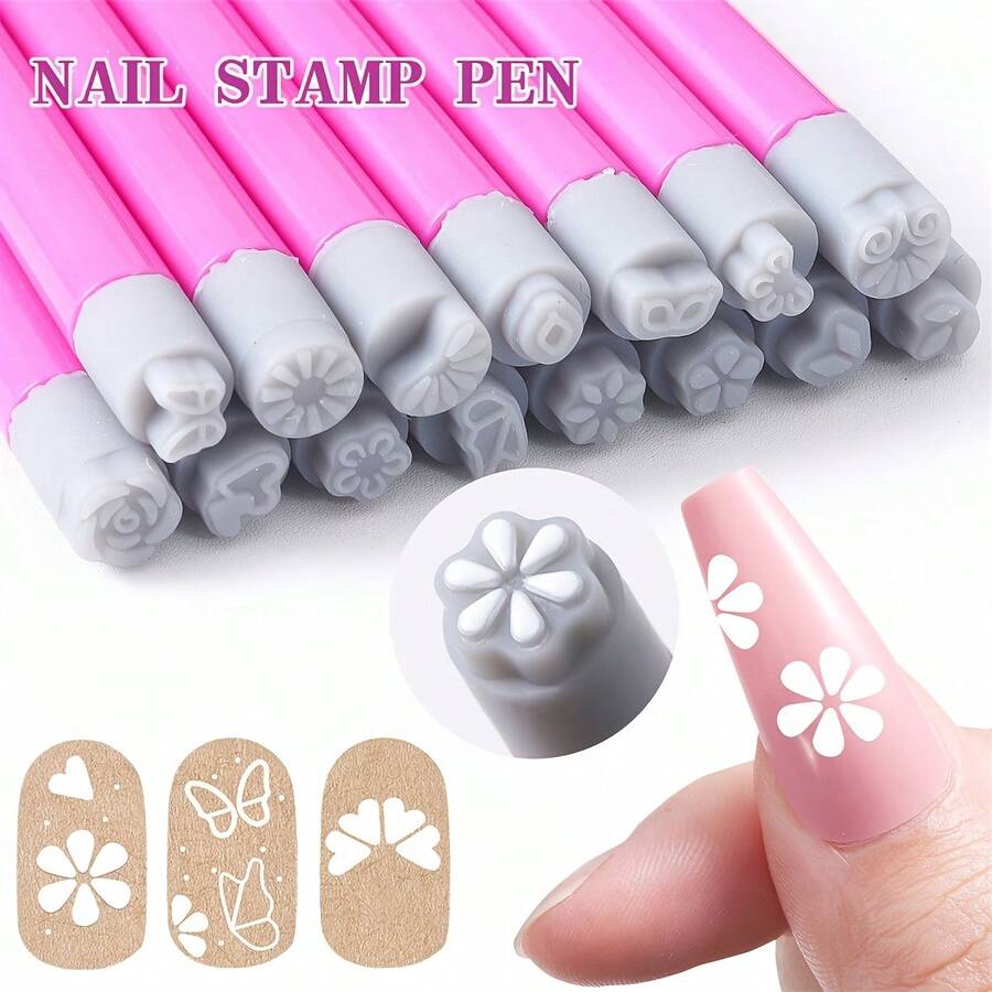A Set Of 4 Nail Seal Pens, Random Pattern Nail Transfer Tool, Alcohol-Free Nail Seal Set, Suitable For Women - Hồng - Xem 1