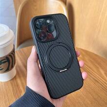 Carbon Fiber 360 ° Rotating Bracket Mobile Phone Case, Made Of TPU + PC Material, Supports Magnetic Attraction, Light Beige Texture Does Not Leave Fingerprints. Simple And High-End Fashion, Suitable For IPhone 16 Pro Max/16 Pro/16/IPhone 15 Pro Max/15 Pro/15/IPhone 14 Pro Max/14 Pro/14/IPhone 13 Pro Max/13 Pro/13 - 黑色 - 查看 1