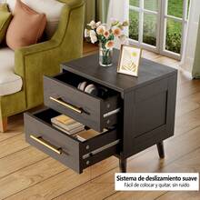 Mesita de Noche, mesita de Noche con 2 cajones, mesita de Noche Moderna con Asas de Metal, Mesa Auxiliar de sofá para Dormitorio, Sala de Estar(Negro) - Negro - Ver 4