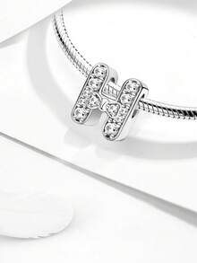 1 pieza Elegante cuentas de plata de ley 925 con 26 letras como encanto para mujeres, apto para pulseras, brazaletes y manualidades de joyería, regalo de aniversario para damas - Letras de arco - Ver 9