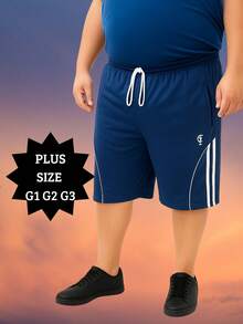 Kit 2 Bermuda Plus Size Masculina G1 G2 G3  Short Zíper e Cordão Ajustável Refletivo Calção Academia Casual Lazer - Preto e Azul - Visão 5