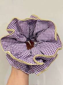 1个时尚格子绿黑相间发圈，大号，法式浪漫发髻/马尾辫发饰，适合日常佩戴，发饰/头饰