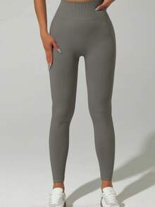 Quần legging nữ cạp cao không đường may, mềm mại và co giãn, nâng đỡ và định hình vóc dáng, phù hợp cho tập thể dục, yoga, chạy bộ trong các hoạt động thể thao mùa xuân. - Màu xám đen - Xem 9