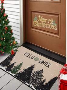 1pc Hello Winter Christmas Welcome Doormat, Christmas Decorations Floor Mat, Christmas Tree Design Floor Mat, Carpet, Mat And Washable Floor Mat, Rug, Welcome Doormat, Christmas Party Decor, Christmas Ornaments, Christmas Kitchen Decoration Floor Mat, Home Decor, Xmas, Christmas Eve, Christmas Gifts, Christmas Decor, Winter Decor, 2026 New Year Decorations - Christmas Tree Silhouette - View 3