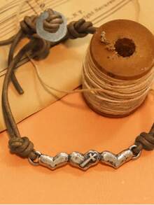 1 pezzo Braccialetto vintage classico boemo in pelle, corda e metallo a forma di cuore, regalo per coppie, accessorio per outfit da spiaggia, vacanza e uso quotidiano