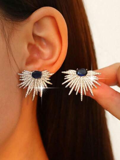 2pcs Autumn/Winter New Fashionable Luxury Angel Wings Crystal Rhinestone Stud Earrings, Street Style Earring Accessories