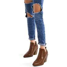 Women's Slip-On Ankle Boots – Cutout Pointed Toe Chunky Mid Heel Booties For Casual, Work & Daily Wear - 棕色 - 查看 5