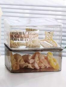 1pc/2pcs Jewelry Storage Box, Flip-Top Transparent Dust-Proof Box For Hair Clips, Headbands, Elastic Bands, Desktop Organizer, Stackable Storage Box For Drawer, Vanity, Bathroom, Gift For Girlfriend - Transparent Gray - View 5