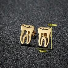 一对朋克风格不锈钢牙医耳钉 女士医生护士配饰 - 玫瑰金 - 查看 3