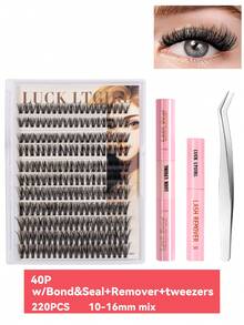 220 buc. Gene false cluster - (gradient natural 10-16 mm), extensii de gene false DIY, naturale, voluminoase, pufoase și ușoare, din material textil 3D, subțiri, ultra-moi și reutilizabile, lucrate manual - perfecte pentru purtare zilnică, întâlniri, petreceri, nunți, ședințe foto și creații artistice personalizate cu gene.