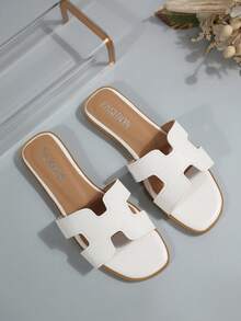 新款女士时尚优雅镂空PU皮沙滩凉鞋，春夏穿搭 - 白色 - 查看 2