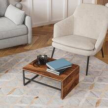 Mesa de centro de dos piezas, mesa auxiliar, aspecto mármol, estructura y estante de metal, mesa de centro, mesa de sala de estar, mesa de sofá, adecuada para sala de estar, dormitorio, madera y negro - Madera y negro - Ver 6