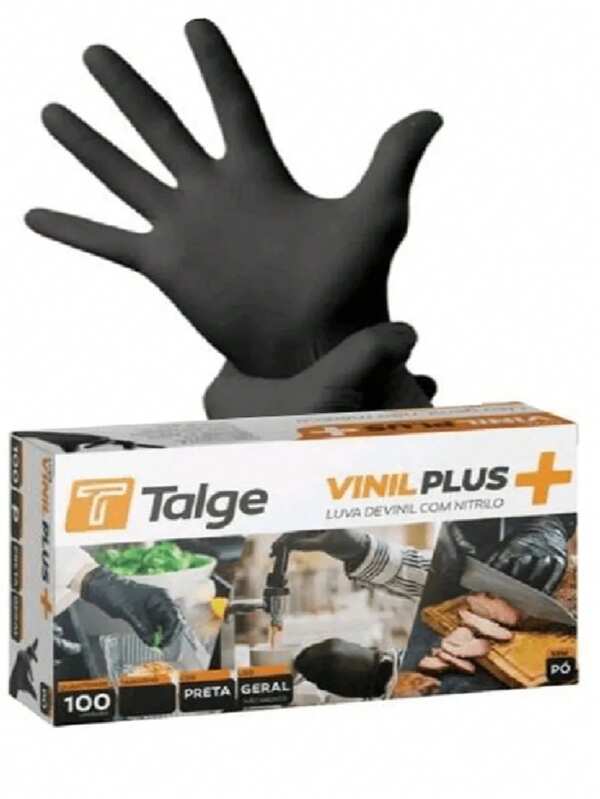 Luva Descartável Preta Black Vinil Sem Pó Cx C/100 Unidades