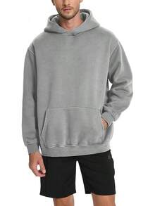 Mens Women Oversized Acid Wash Hoodie Unisex Heavyweight Vintage Fleece Sweatshirt & Hoodies For Men Couple 2025halloween - 中灰色 - 查看 8