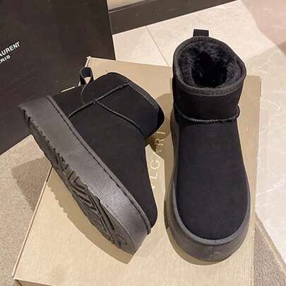 Nuevas botas de nieve de otoño/invierno, botas cortas con suela gruesa, forradas de felpa cálida ,Botas de mujer de media pantorrilla para invierno-Nuevas botas de nieve cálidas, forro grueso,impermeables,con plataforma, estilo de botines de tacón alto, en color marrón y negro,Botas de nieve para mujer para deportes al aire libre/Botines/Botas de moda/Botas de otoño e invierno/Botas de nieve cálidas/Botas de nieve con plataforma a unicolor lindas para uso diario, impermeables y antideslizantes