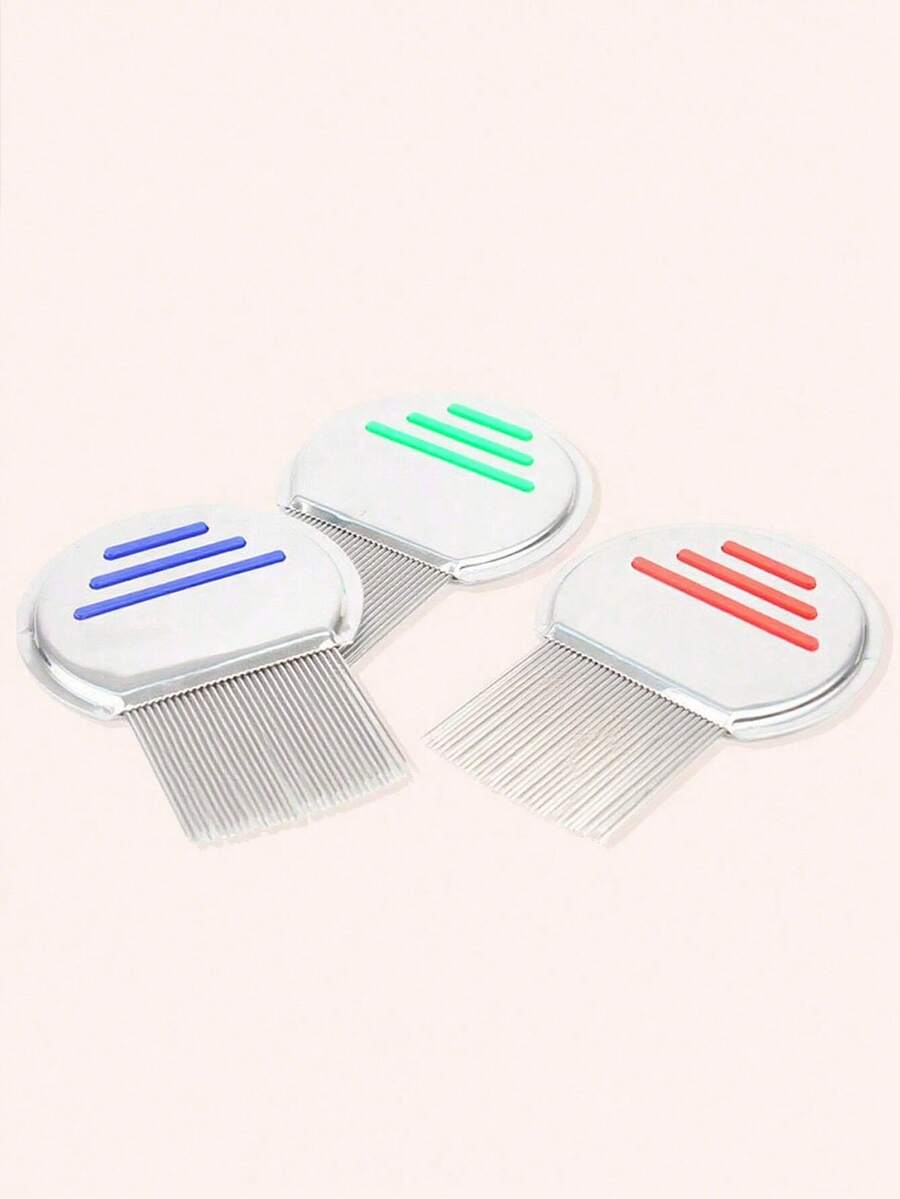 1把专业不锈钢圆梳 - 有效去除头虱和虱卵 - 易于使用和清洁，宠物梳理去毛结梳，适用于猫狗美容，跳蚤梳，细齿虱卵梳 - 彩色 - 查看 1