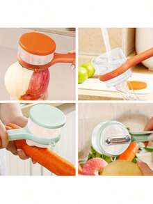 2 Innovative Peelers With Storage Boxes - Serrated Edge Design And PET Material, Ideal For Food Prep In Dorms And Kitchens, Space-Efficient Solution - Cam + Xanh lá cây - Xem 9