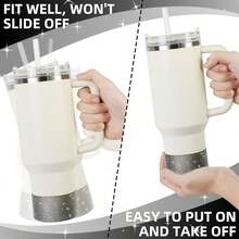 4 Stücke Zubehör-Set für Becher, Diamant-Strohhalm-Abdeckkappe, Glitzer-Silikonhülle für Becher, Silikonanhänger für Strohhalme, Diamant-Herz-Anhänger mit Bommel-Schlüsselanhänger, für Outdoor-Aktivitäten, Valentinstag